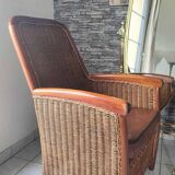 Fauteuil en rotin et osier vintage