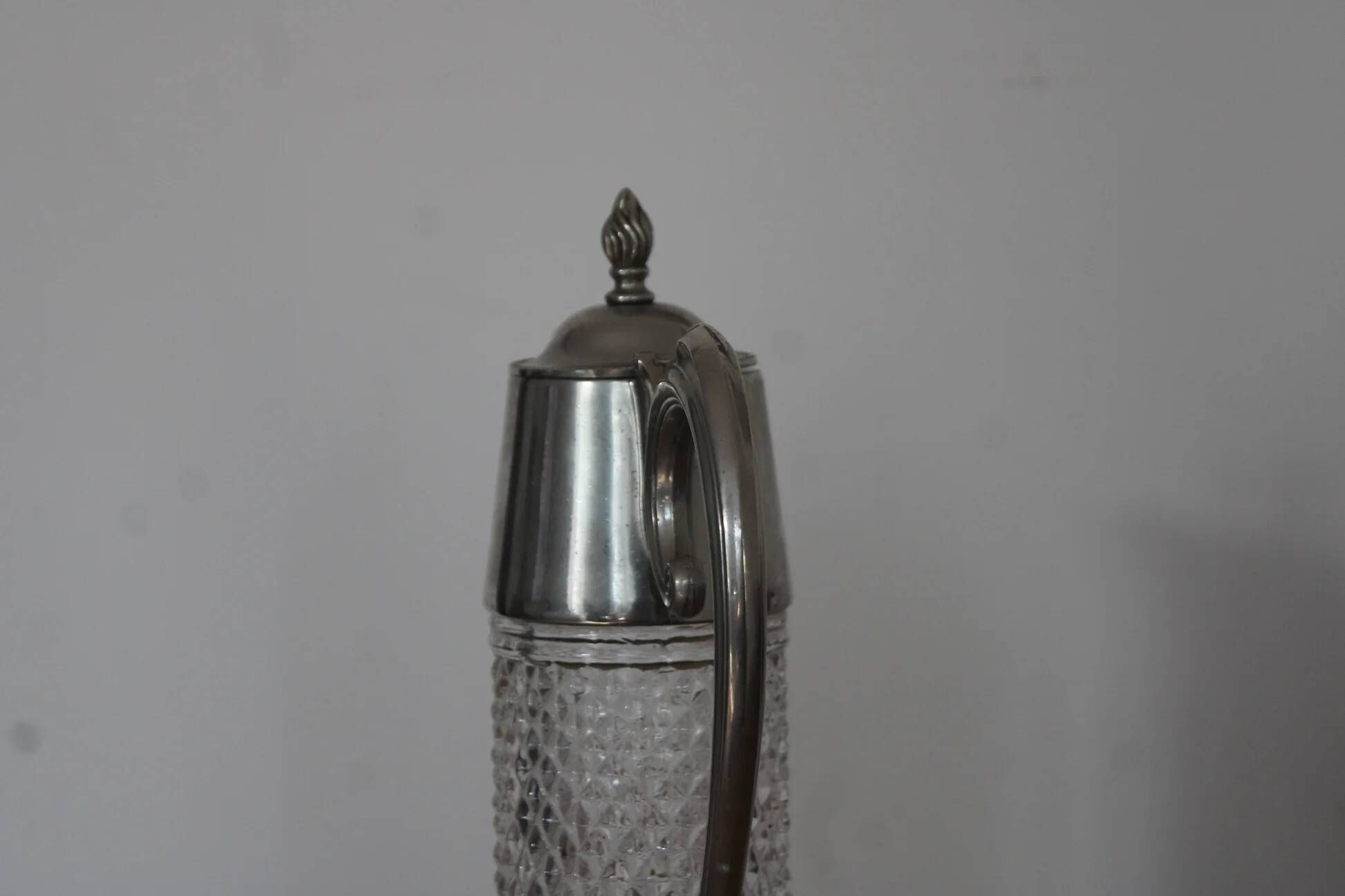 Large antique cut glass and silver-plated jug – English manufacture – 32 cm
