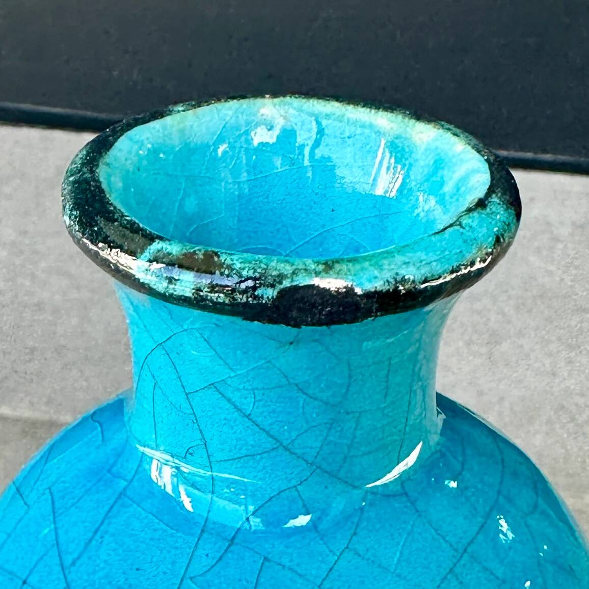 Ovoid ceramic vase with cracked blue glaze – Edmond Lachenal - Art Deco