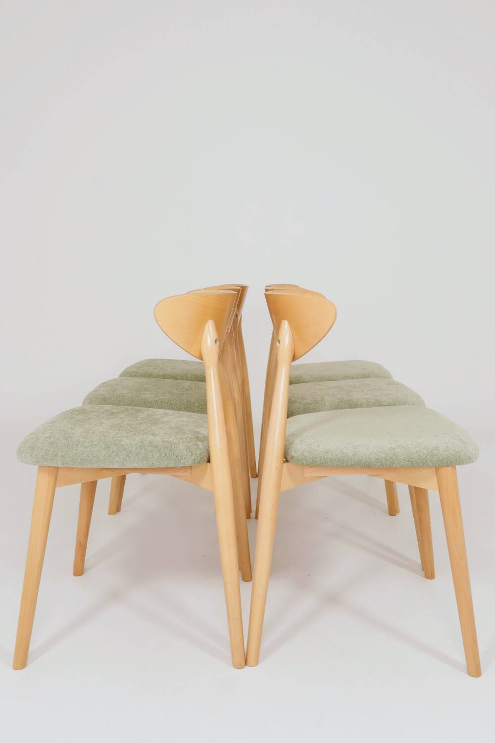 Ensemble de 6 chaises de salle à manger modernes, tissu sauge et bois de hêtre naturel