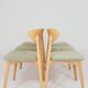 Set of 6 modern dining chairs, sage fabric and natural beech wood.