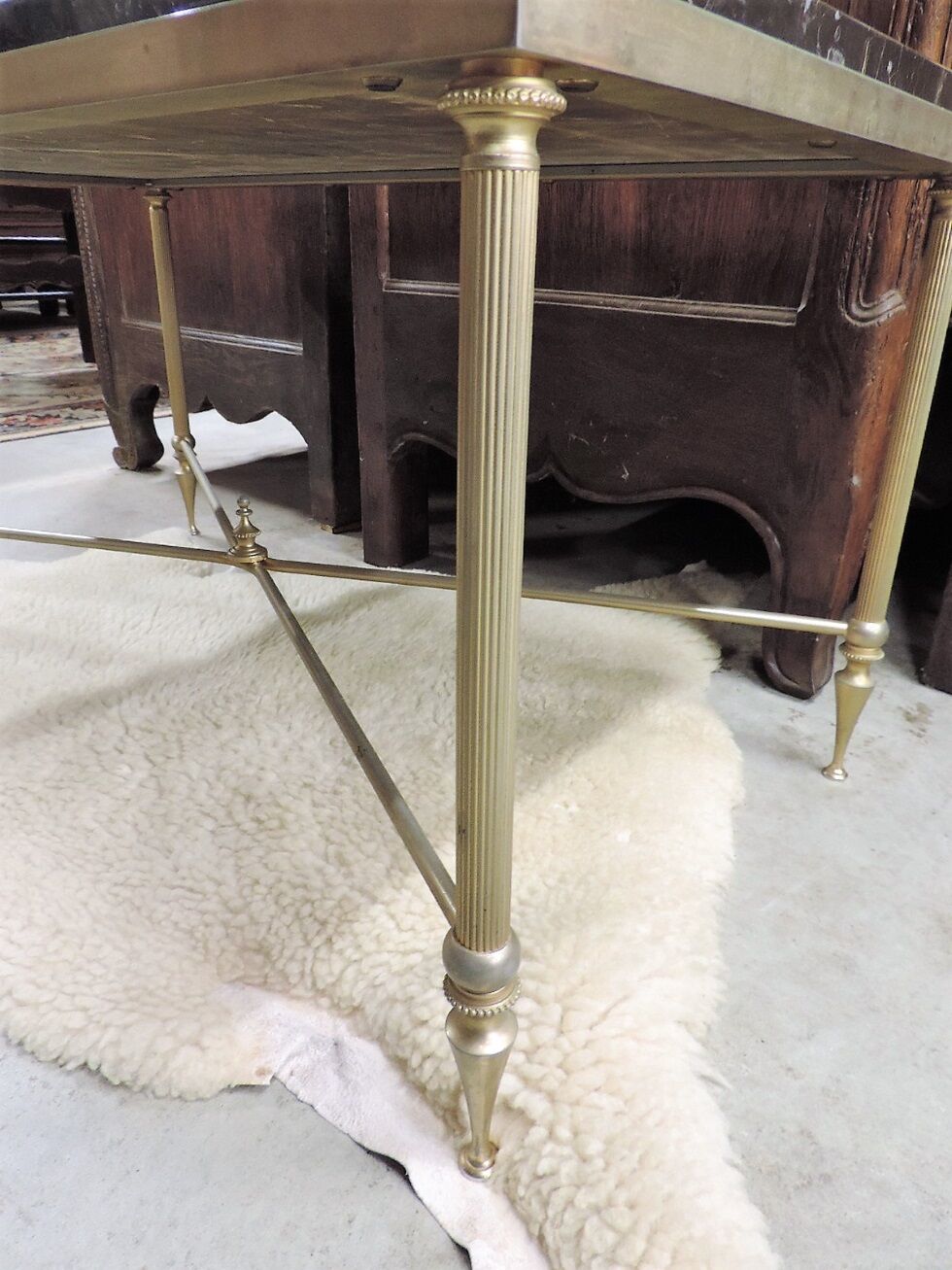 Table low neo - classical marble gold metal legs on the top. 1970