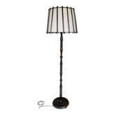 Vintage Floor Lamp Turned Wood, Bamboo Rattan Circa 1950s