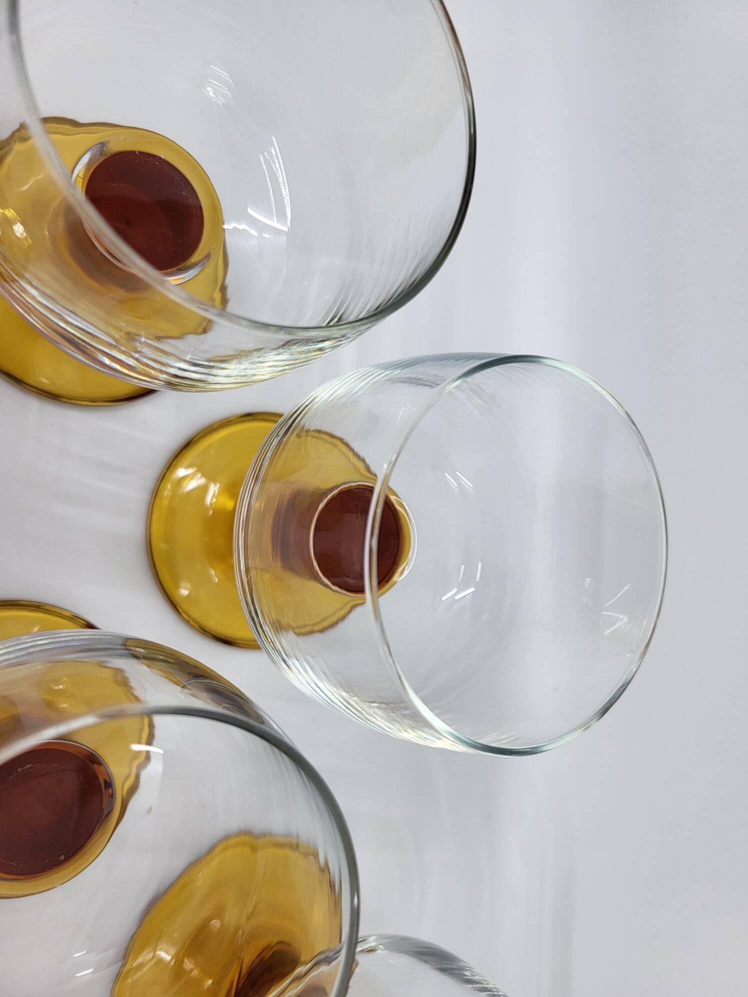 Amber stemmed glasses set of 8 France 1970