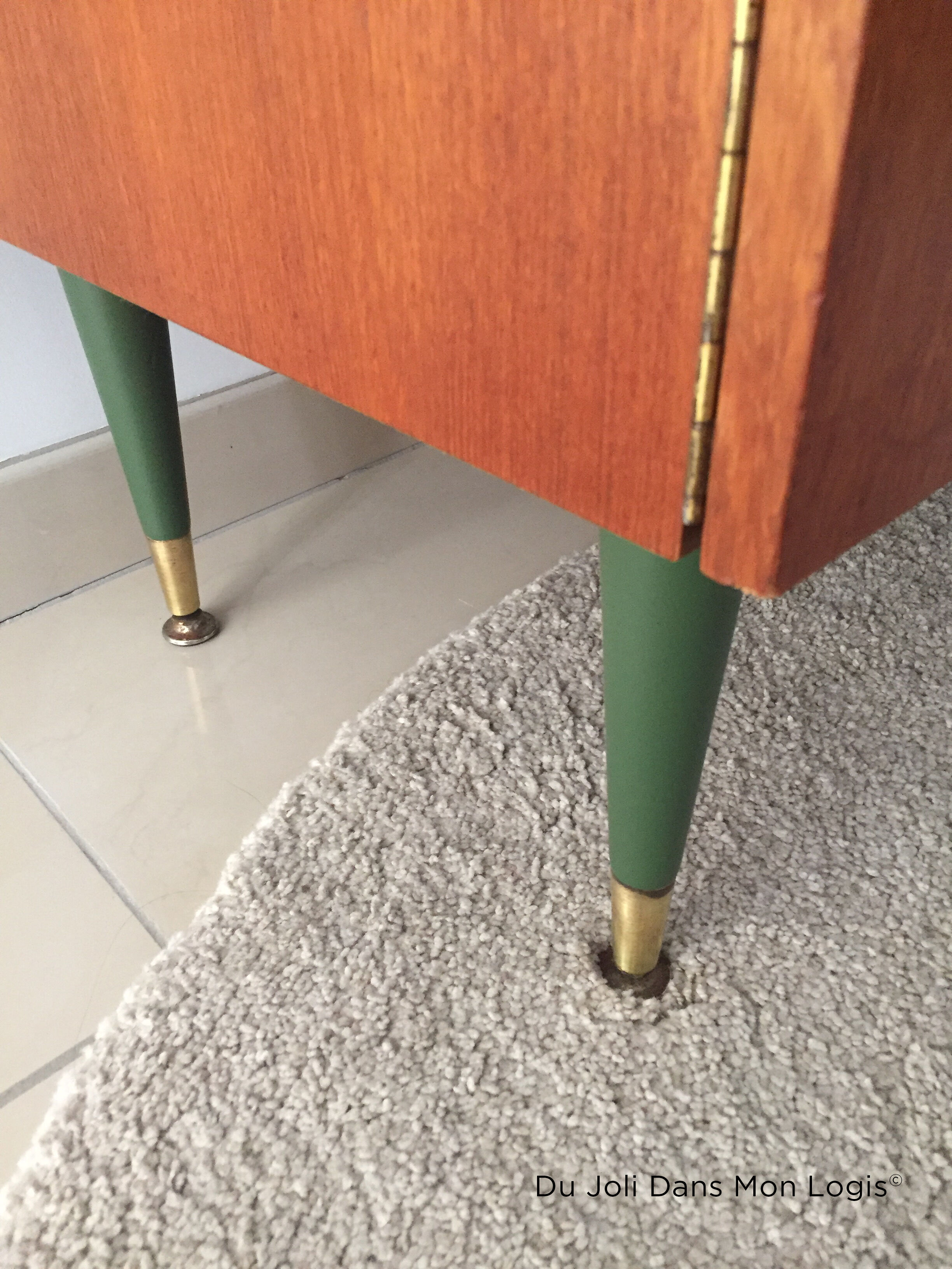 Vintage Scandinavian buffet with wooden compass feet and brass