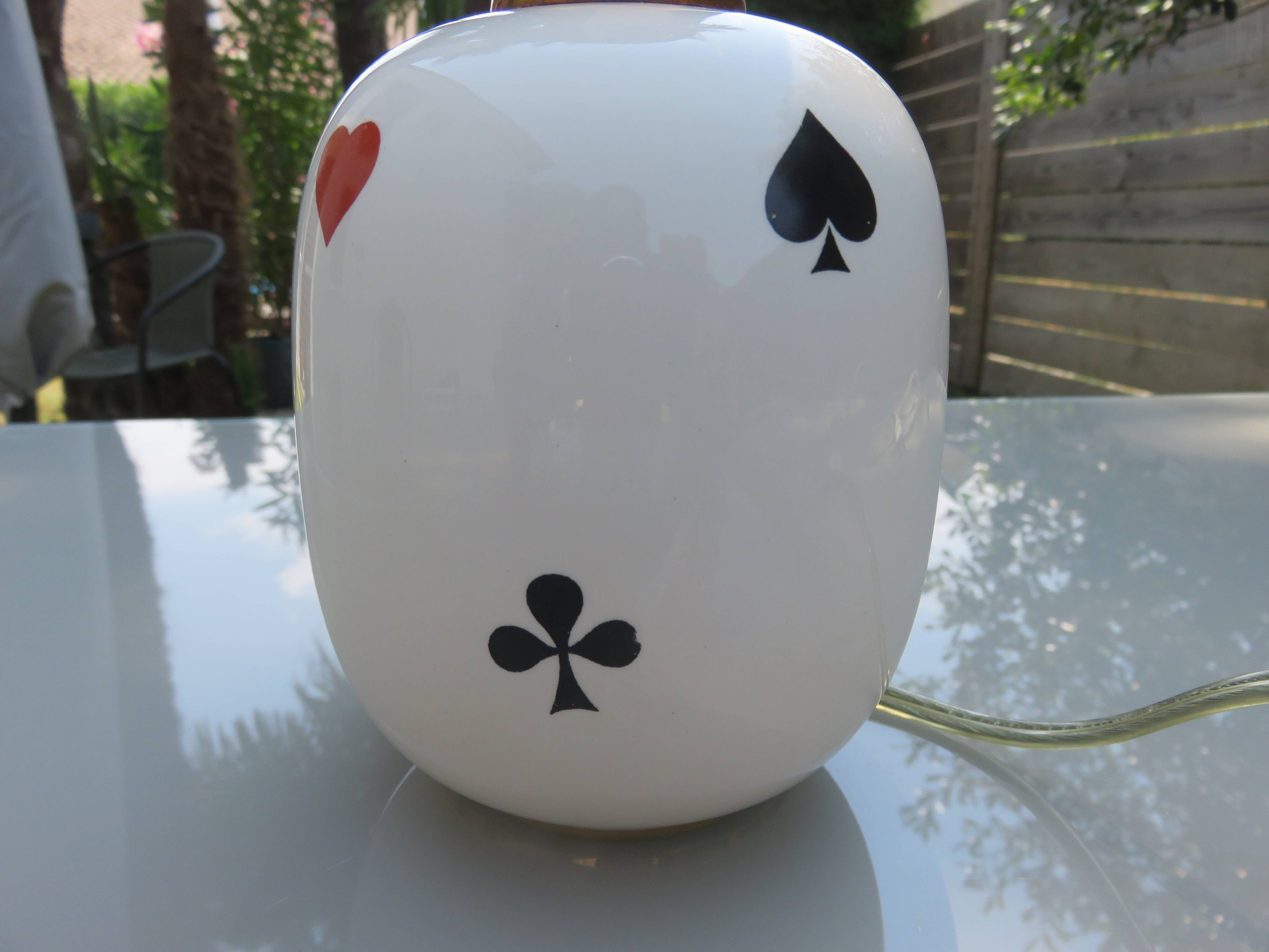 Porcelain lamp Rivière Letort, Saint Méen Le Grand "playing cards"