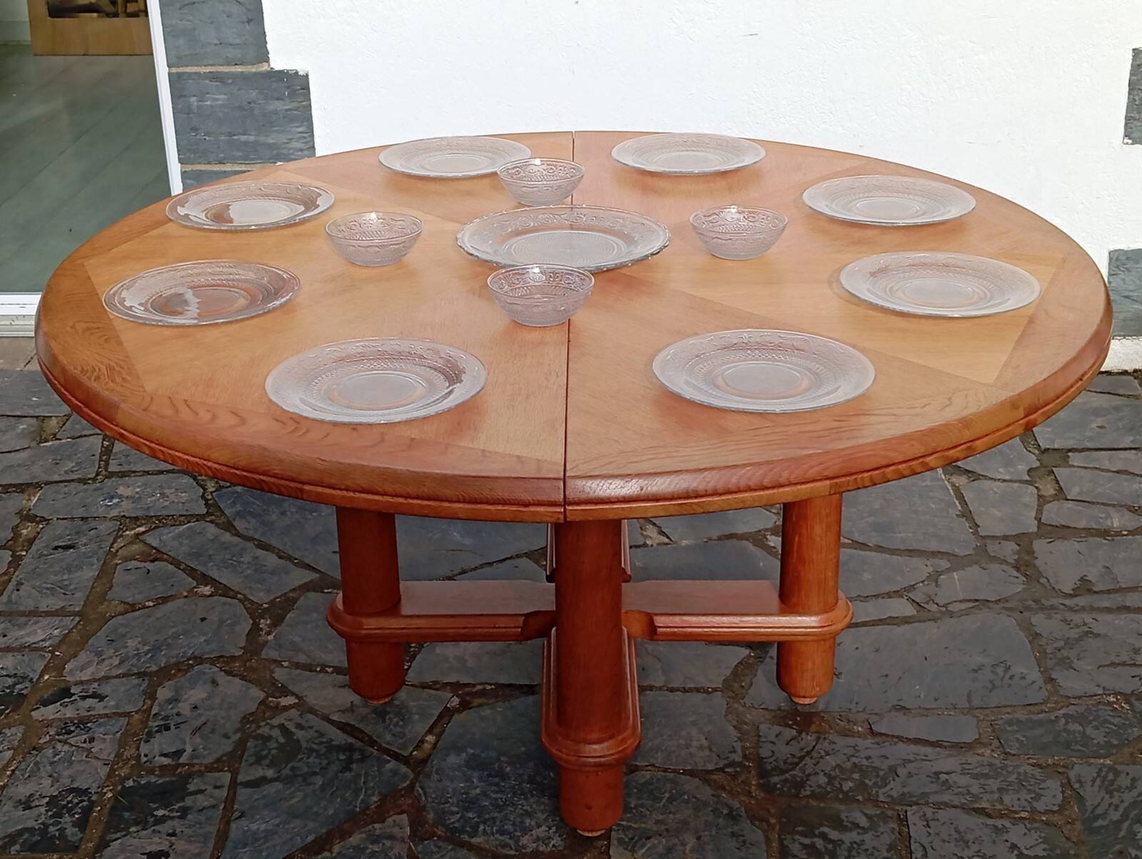 Large oak table by Guillerme & Chambron