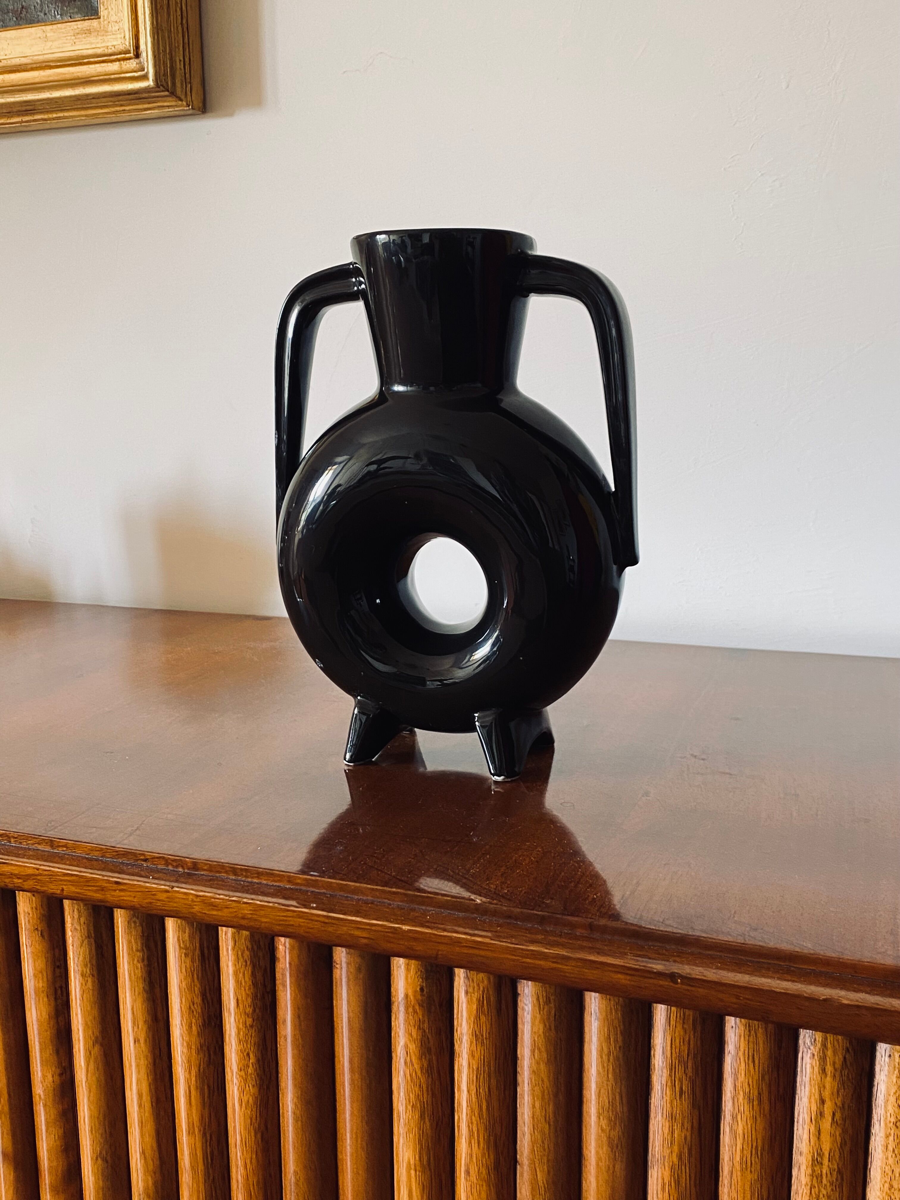 Vase en céramique noire moderne organique, France 1970s