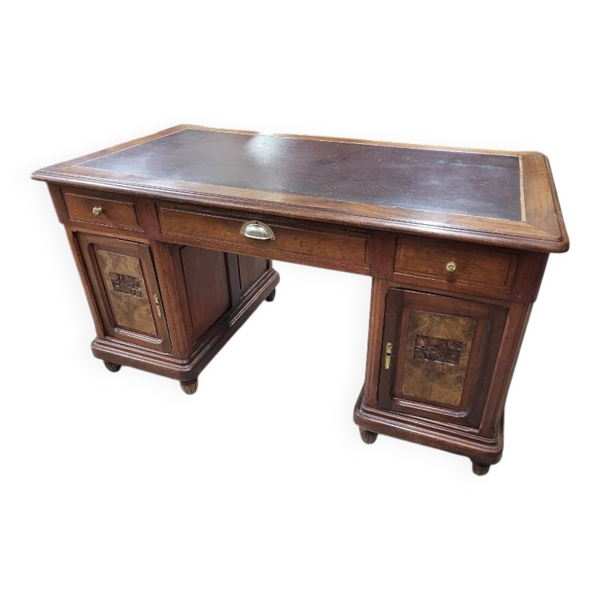 Bureau plat art deco a 4 portes 3 tiroirs 1930 double face — Beyit