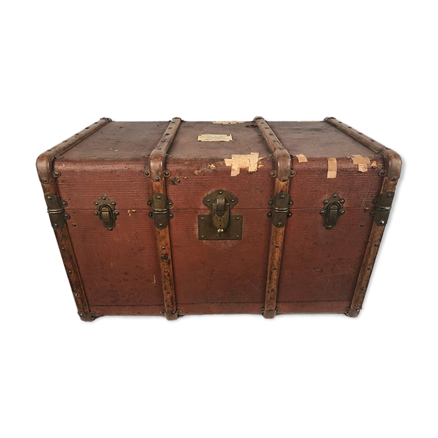 Old travel trunk cardboard, fabric and leather