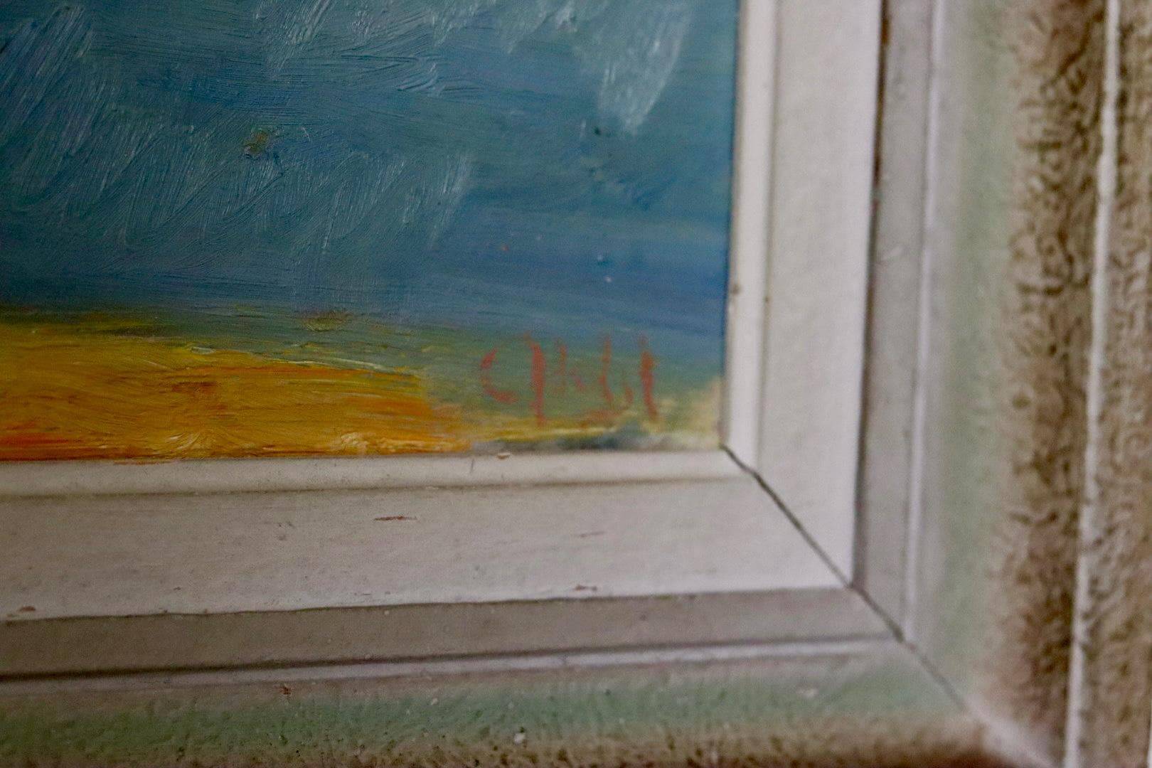 Original Swedish mid-century oil painting on panel "City" – Vintage and frame