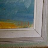 Original Swedish mid-century oil painting on panel "City" – Vintage and frame