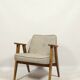 Vintage armchair in natural rustic oak wood herringbone fabric modern design by Chierovsky