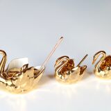 Trio of salty swans in Limoges porcelain, 50s