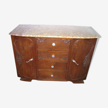 Oak chest of drawers with marble top