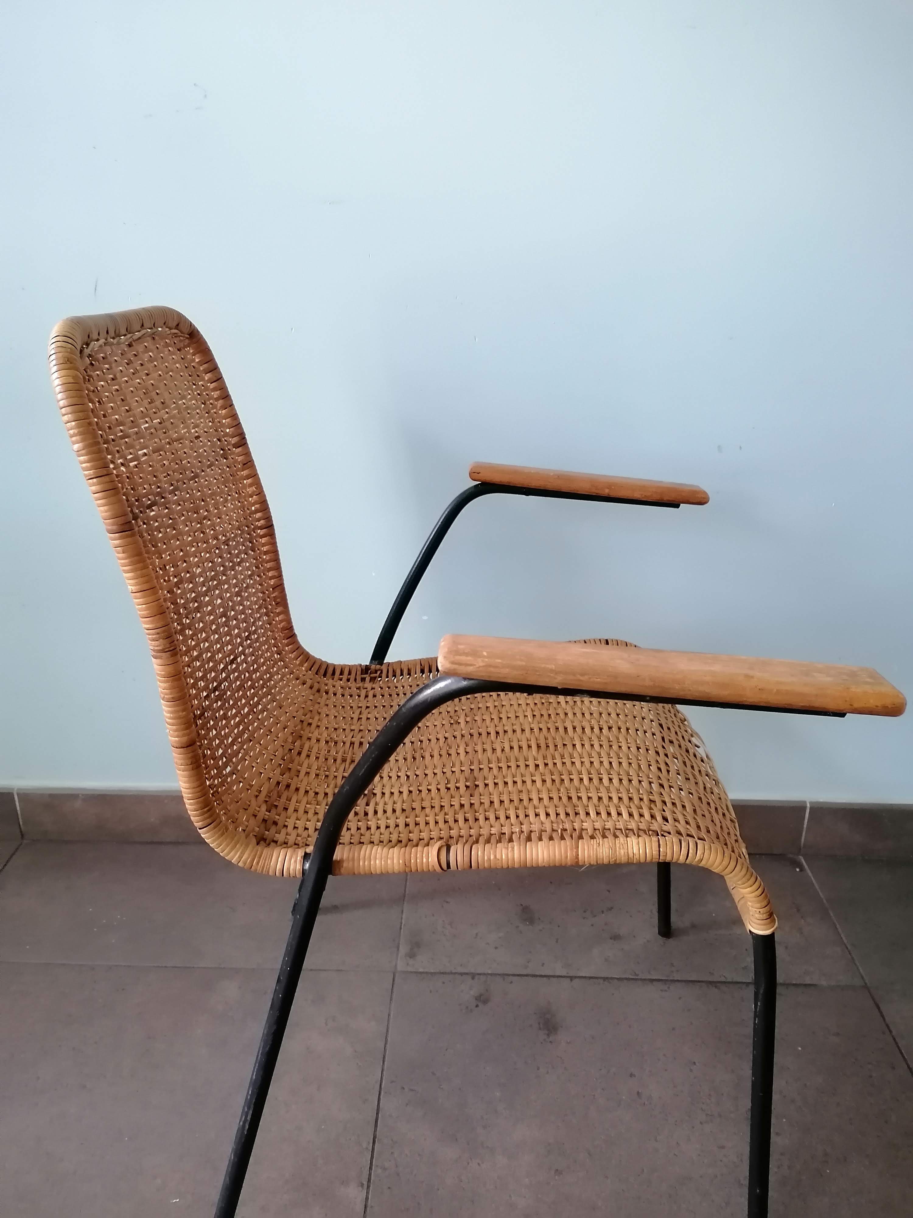 Rattan armchair, metal structure, Germany, 70s