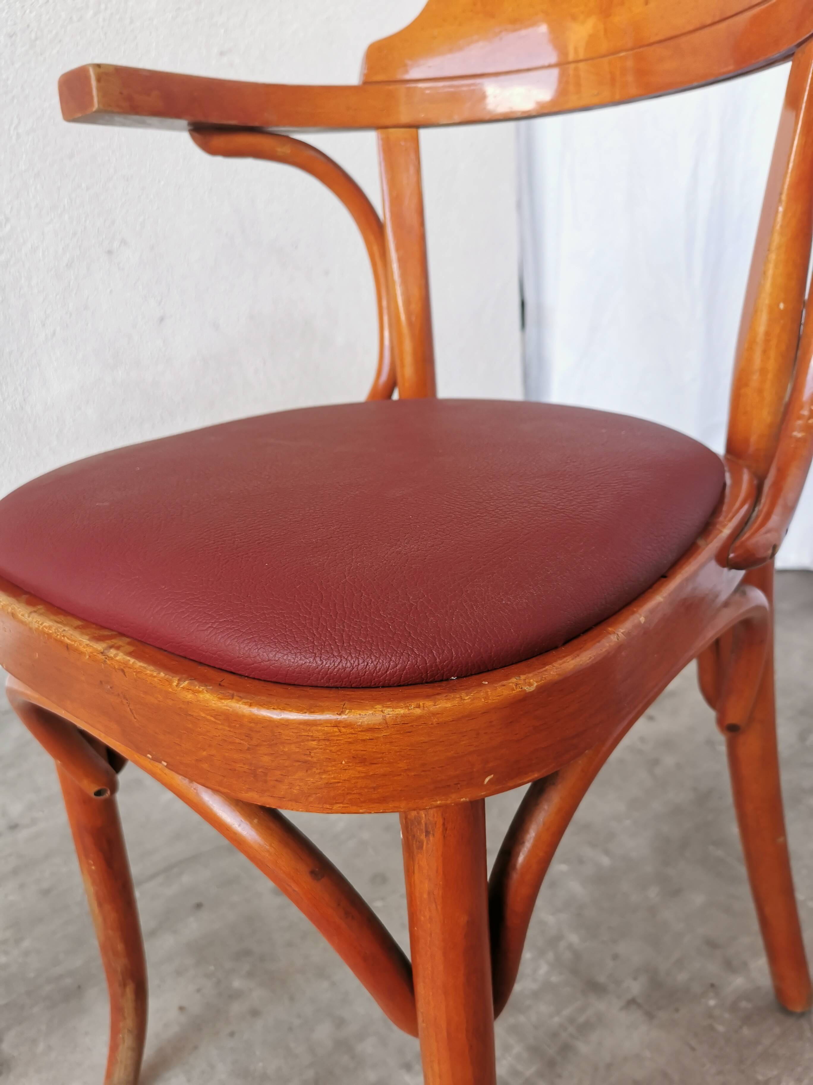 Vintage Bentwood Armchair: 1970s Red Faux Leather Irish Pub Chair
