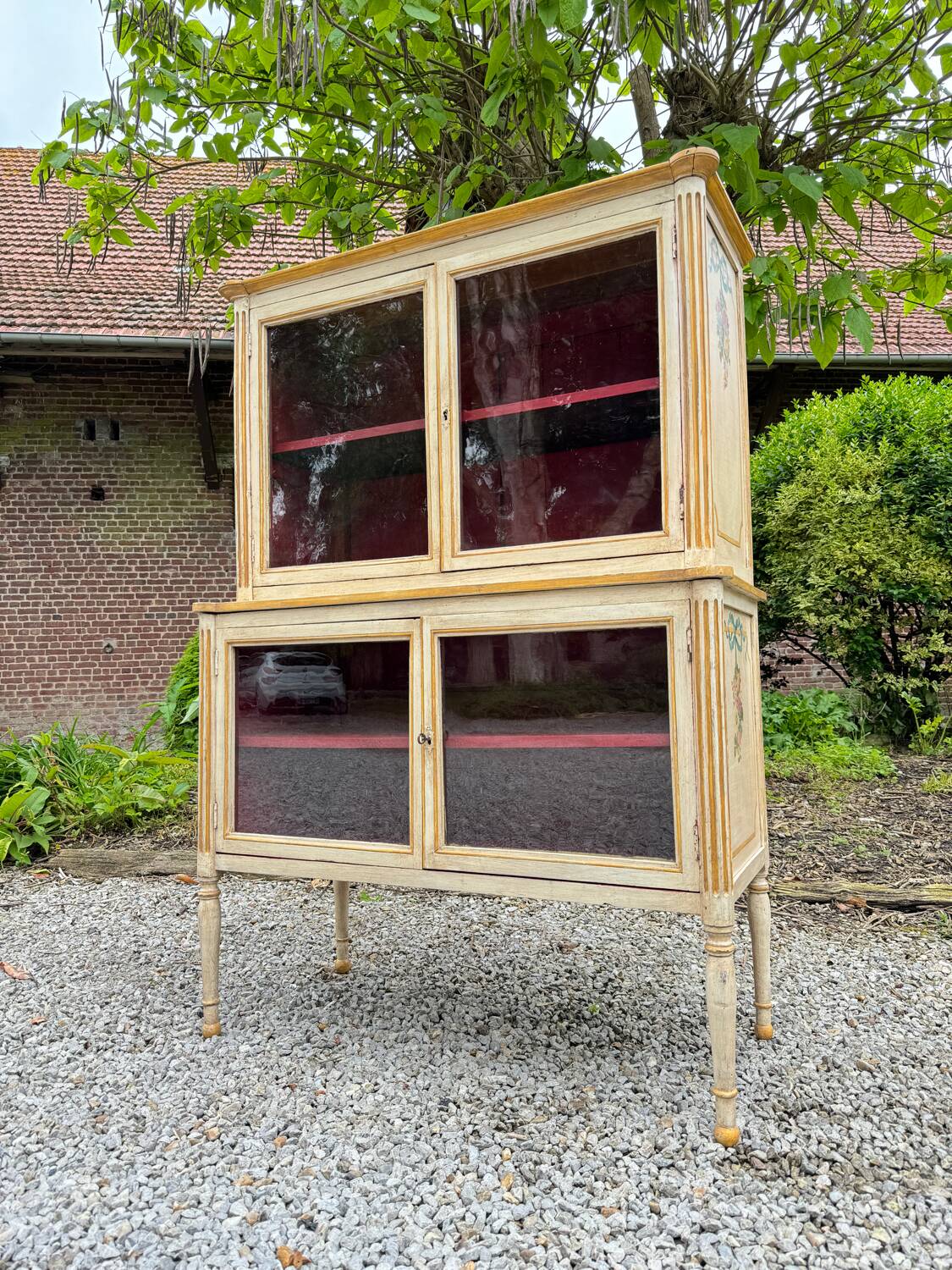 Louis xvi xviii eme century painted wood showcase