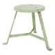Industrial green painted stool with steel base and wooden top, France 1930s