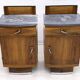 Pair of Art Dèco Italian Walnut and Grafite Gray Marble Bedside Tables,1920