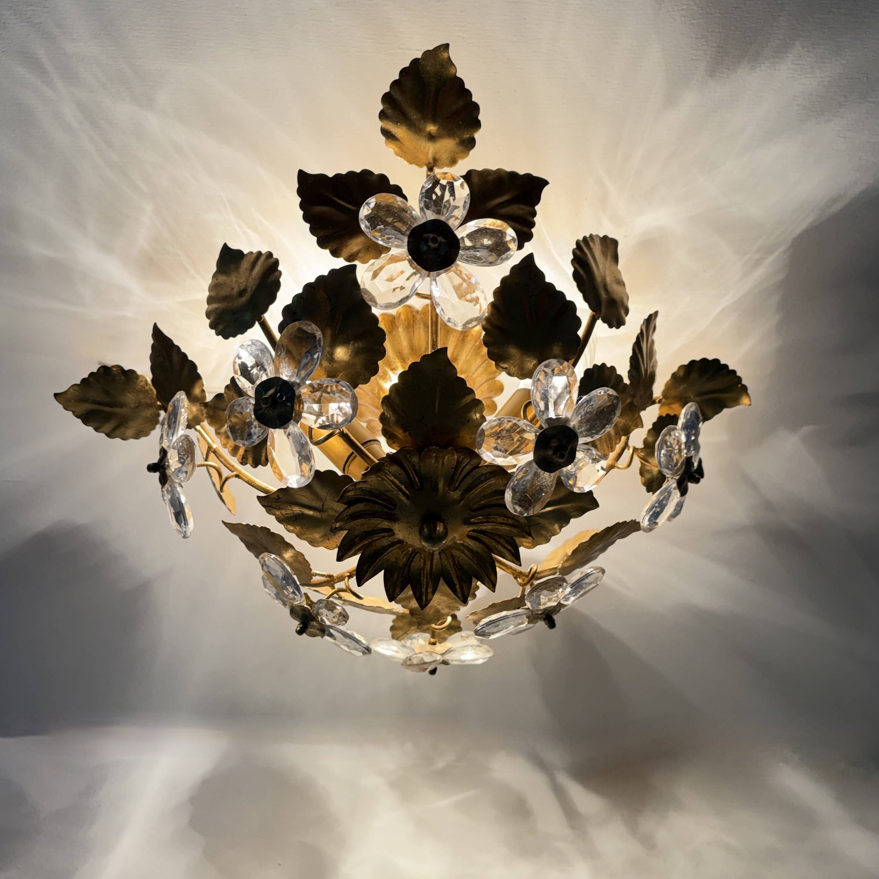 Mid-century design banci style ceiling lamp crystal flower , 1970sMid-centu