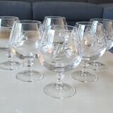 Set of 6 Cognac Glasses. Fleury/Arques Crystal Model. Wheat Ears Design