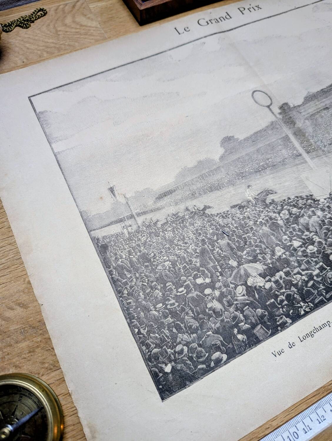 Paris Longchamp, large period engraving, printed in 1891.