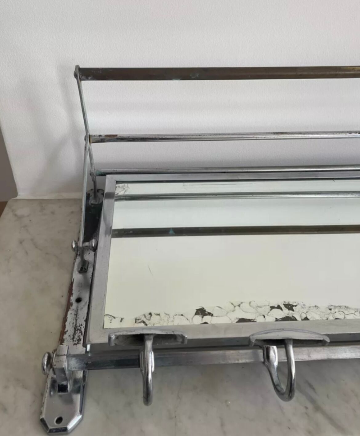 Vintage coat rack, beveled mirror and chrome, art deco