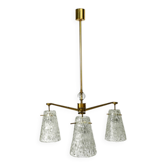 Heavy Mid Century ceiling lamp with three glass shades by Rupert Nikoll
