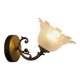 Frosted glass tulip wall sconces with brass arms.