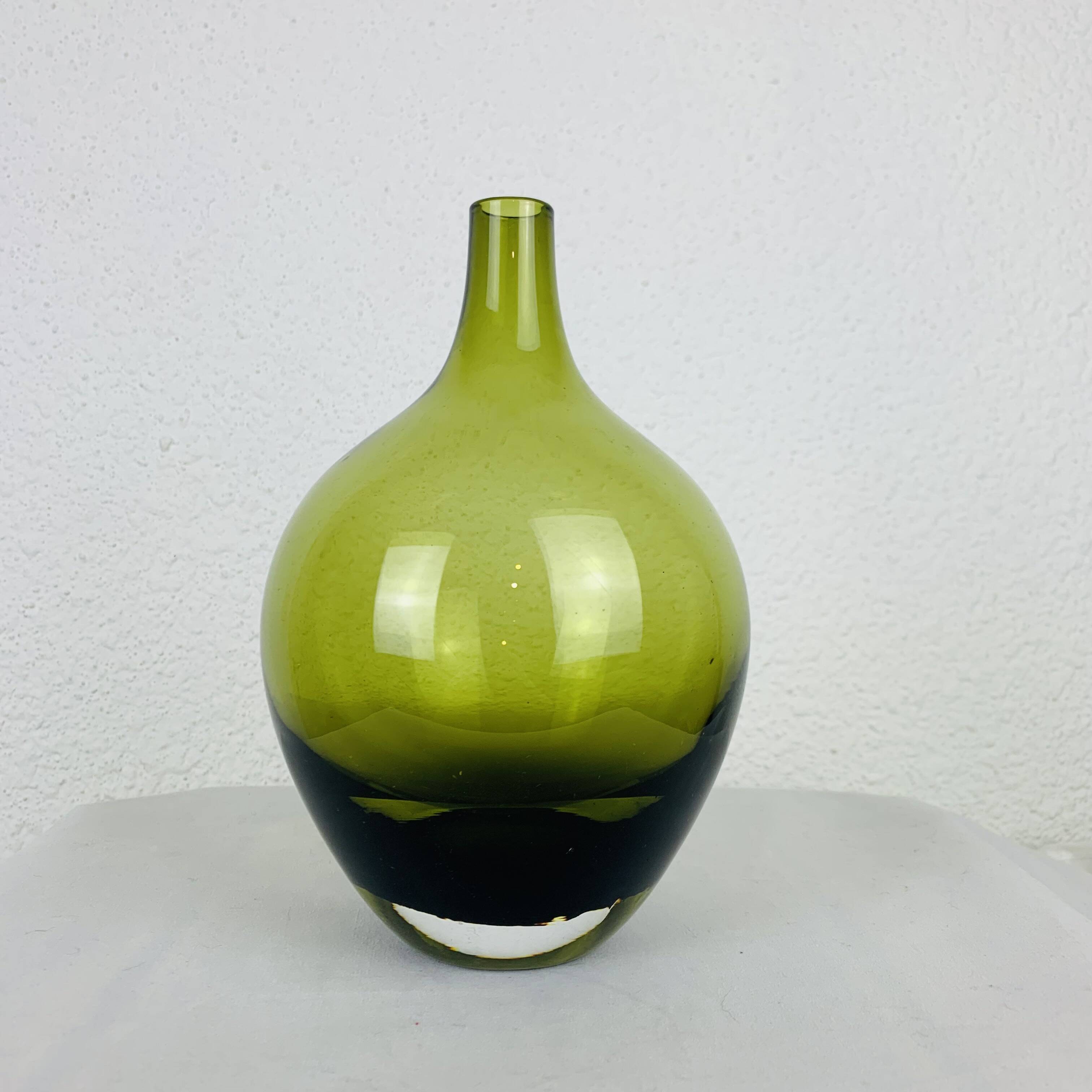 Scandinavian green blown glass vase, vintage