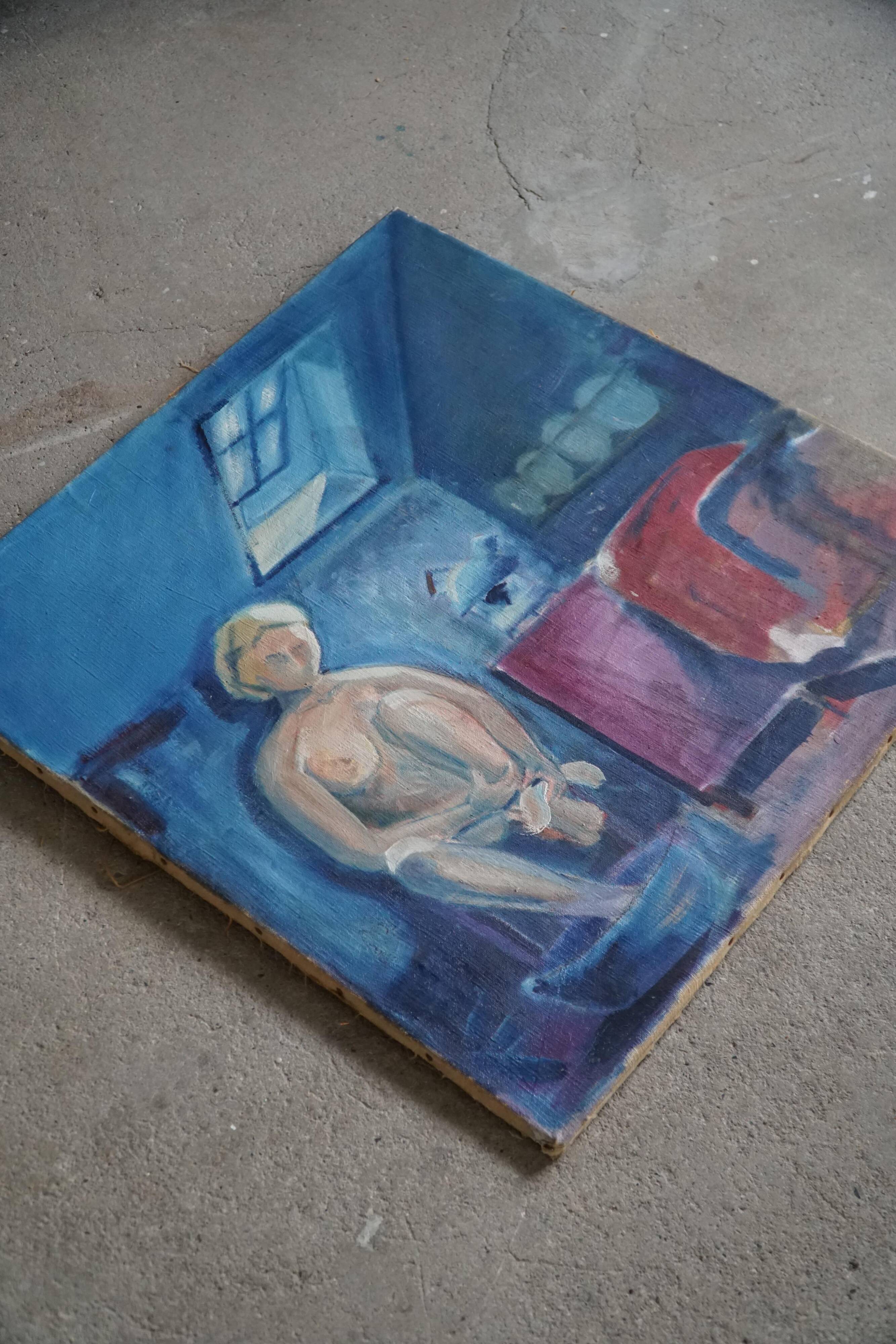 Large oil painting on canvas, unknown artist, 1956, mid-century Danish.