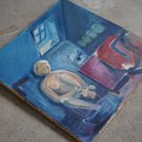 Large oil painting on canvas, unknown artist, 1956, mid-century Danish.