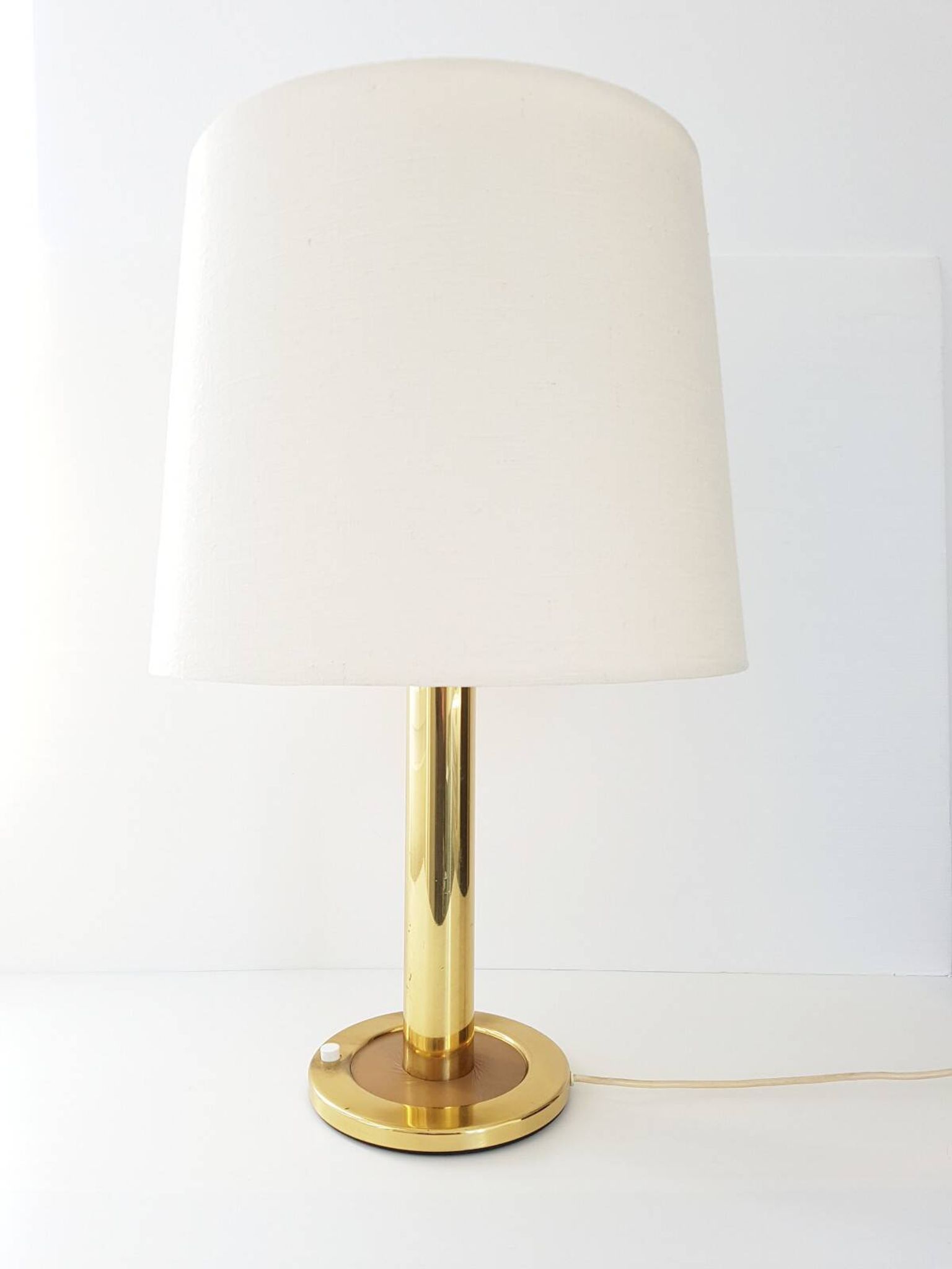 Chic living room lamp golden brass & faux leather 1970 adjustable height 70s 70'
