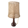 Lampe ancienne bois tourné abat-jour corde vintage 1950