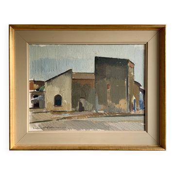 Huile sur toile vintage signée moderniste Gustav Adolf Johansson années 1960