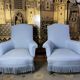 Pair of English blues shepherdess armchairs