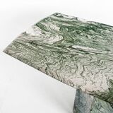 Vintage dining table in green and white veined marble. Completely restored. Italy, 90's