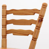 Brutalist mid-century wooden bar with 3 bar chairs, 1970s