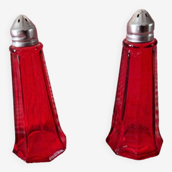 Red glass salt and pepper shaker