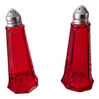 Red glass salt and pepper shaker