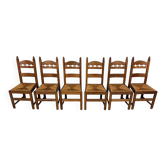 6 Rustic oak razor high back dining chairs 1960’s