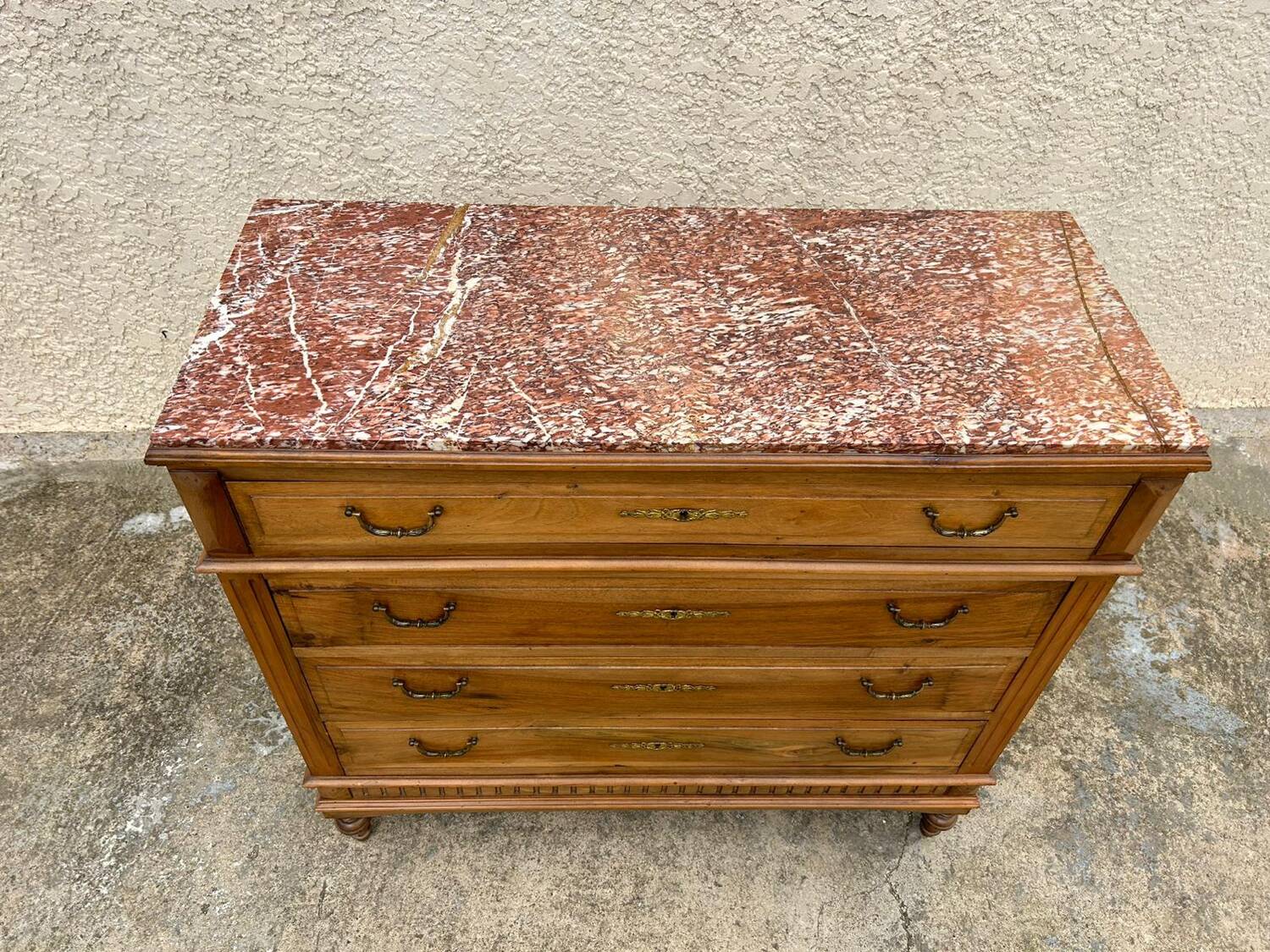 Louis XVI style chest of drawers with marble top