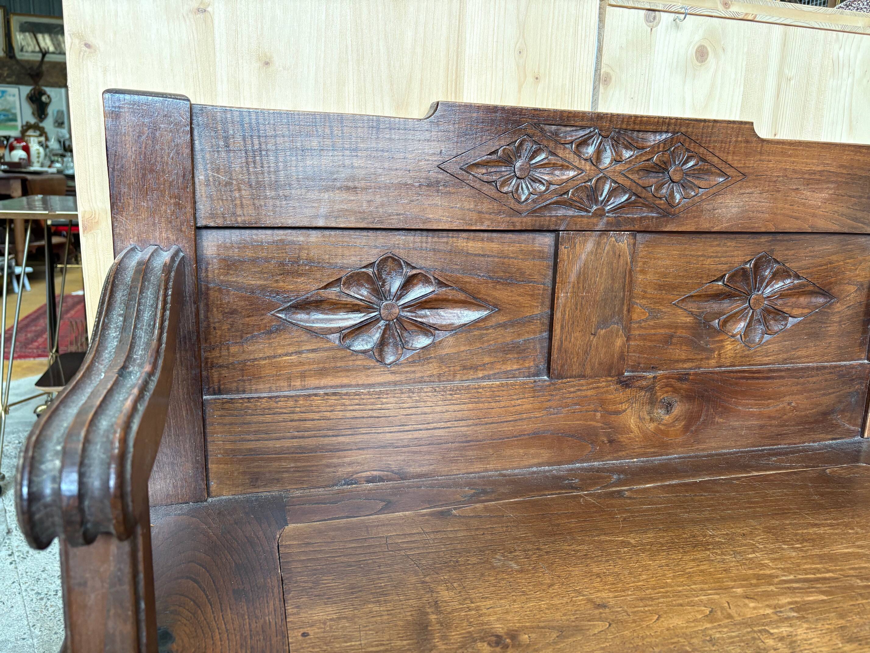 Antique carved wooden storage bench