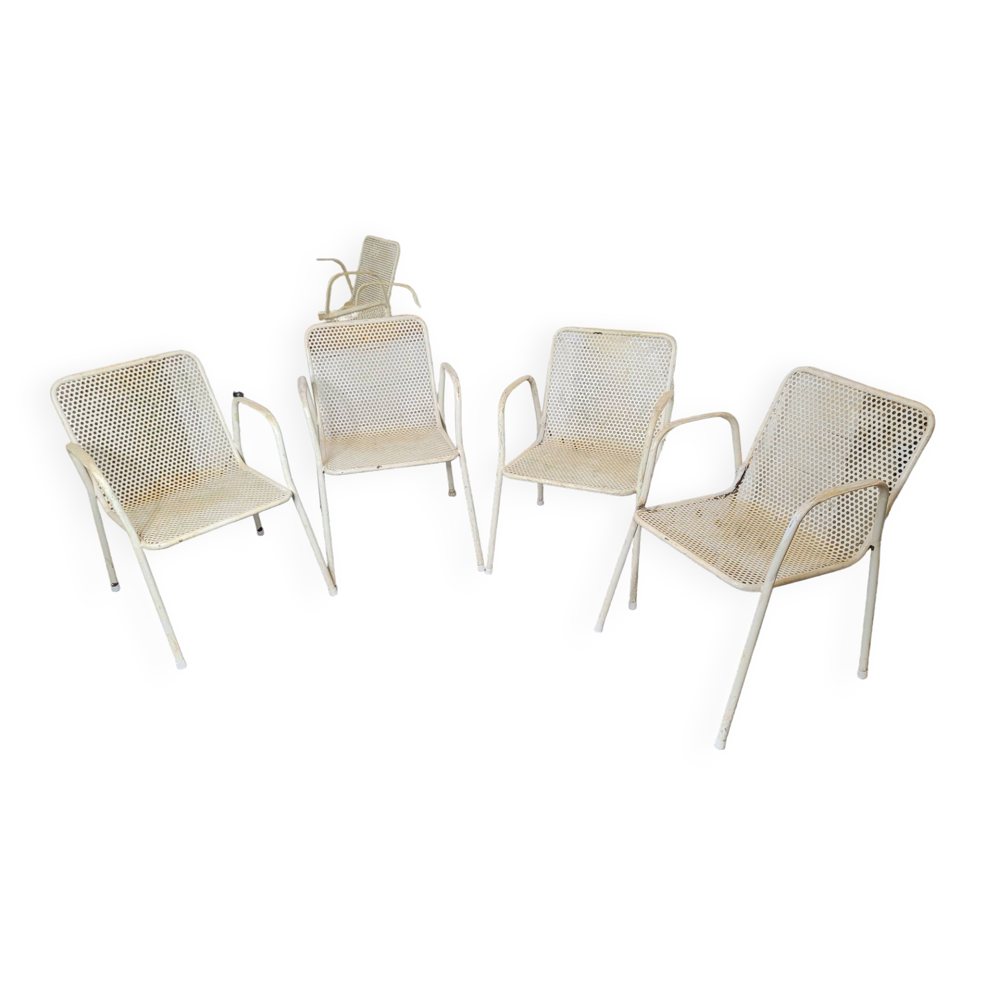 4 perforated metal garden armchairs