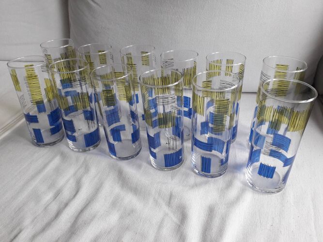 12 verres à limonade vintage de la manufacture belge signés mdl