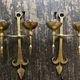 Pair of XXL torchlight sconces in golden beaten iron Italian work 1960