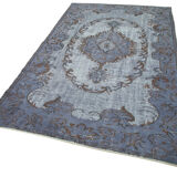 Handmade carved anatolian 1980s 161 cm x 267 cm blue carpet
