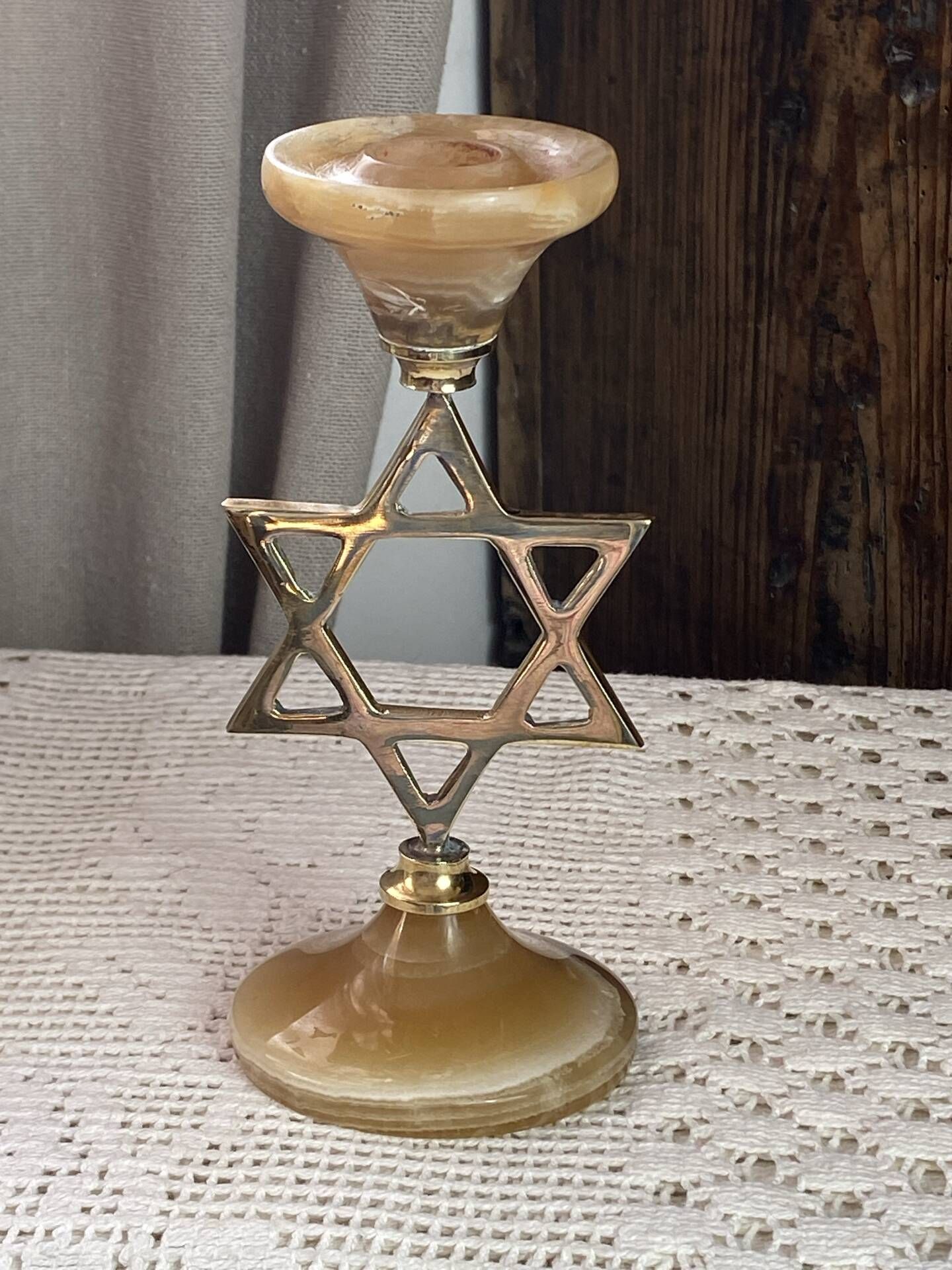 Brass and onyx candlestick