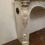 Louis XV style fireplace in white Carrara marble, 19th century